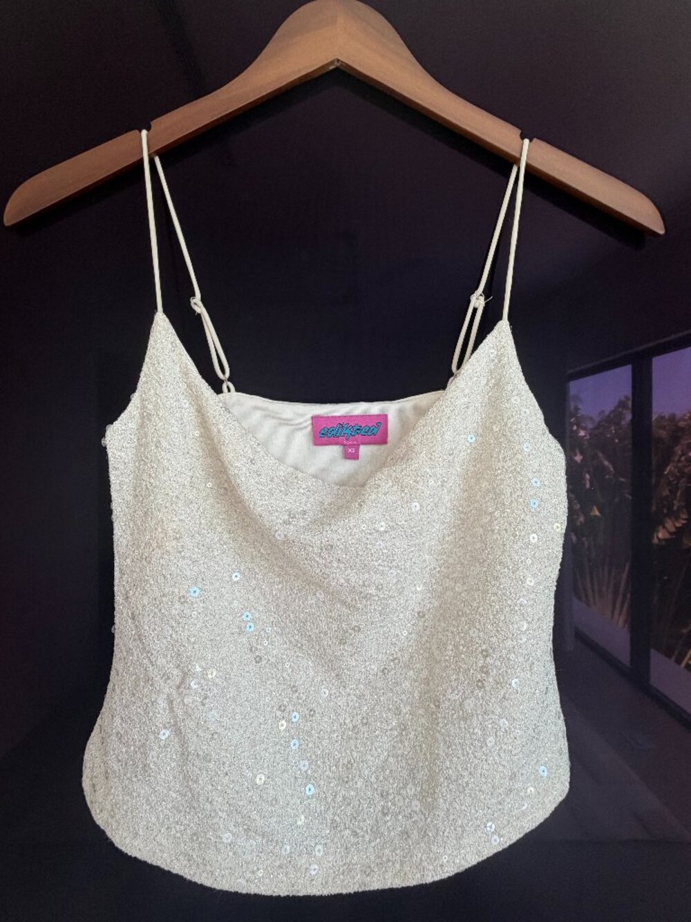 Edikted White Sequined Camisole Top, Size XS